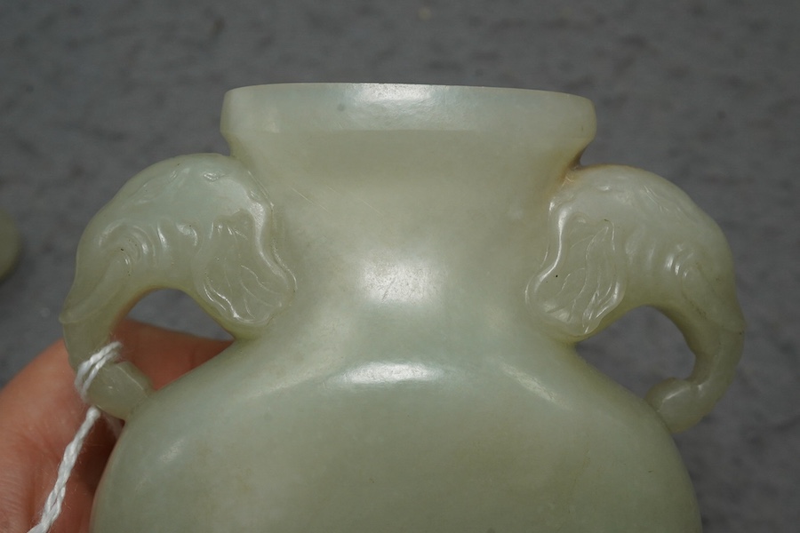 A Chinese pale celadon jade flask-form vase and cover, Qianlong/Jiaqing period, c.1780-1820